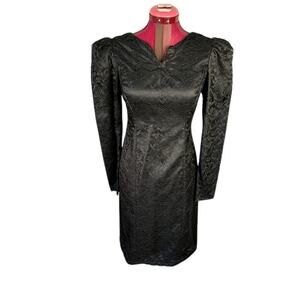 Formal dress lace puff sleeves big bow vintage 1980s black